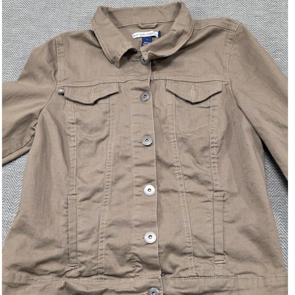 Bandolino Blu Womens Medium Taupe Brown‎ Denim Trucker Jacket Stretch Cotton M